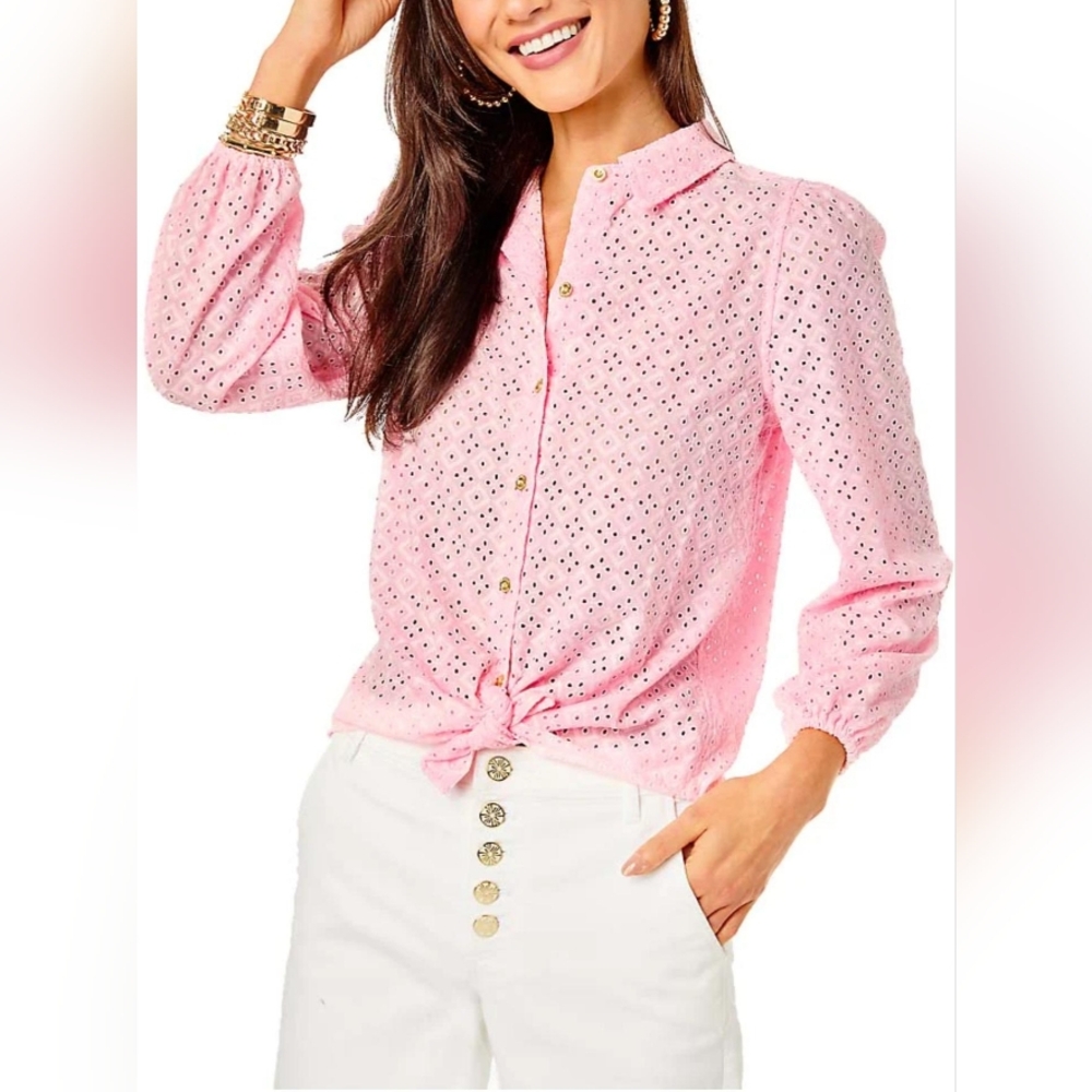 Lilly Pulitzer Pink Eyelet Button-Down Shirt
